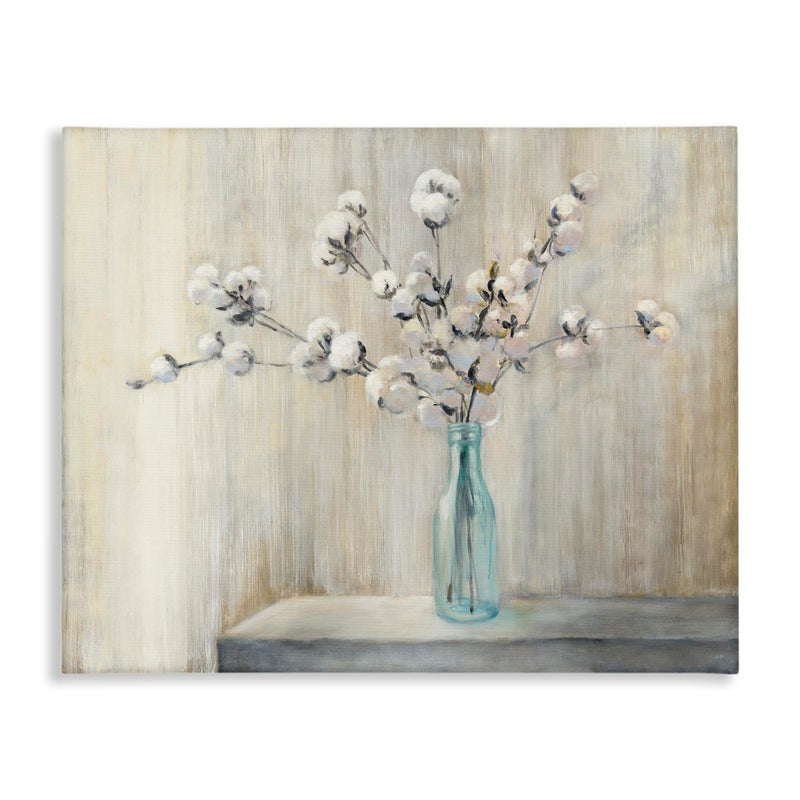 Stupell Industries Beautiful Cotton Flower Grey Brown Painting Canvas Wall Art Design By Artist Julia Purinton - Image 1